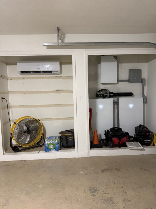 Ductless mini-split installed by Extreme Temp to keep a garage cool after Tesla batteries were installed for a whole-home solar system in Southwest Florida