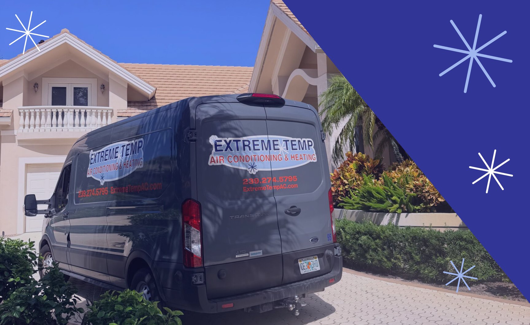 Extreme Temp service van at a home in Port Royal, Naples, FL during a four-system AC job