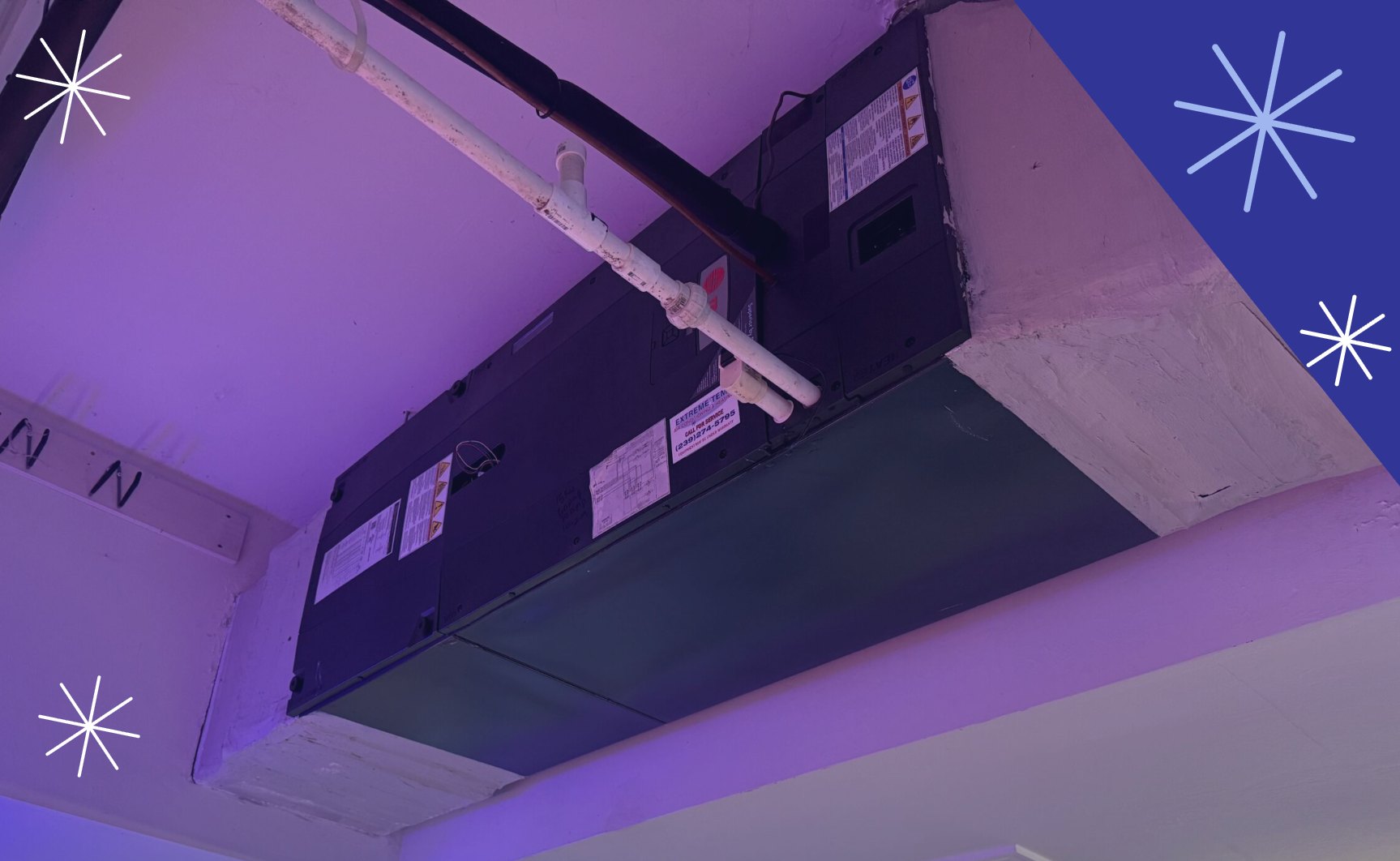 Horizontal air handler serviced by Extreme Temp in a Cape Coral, FL home