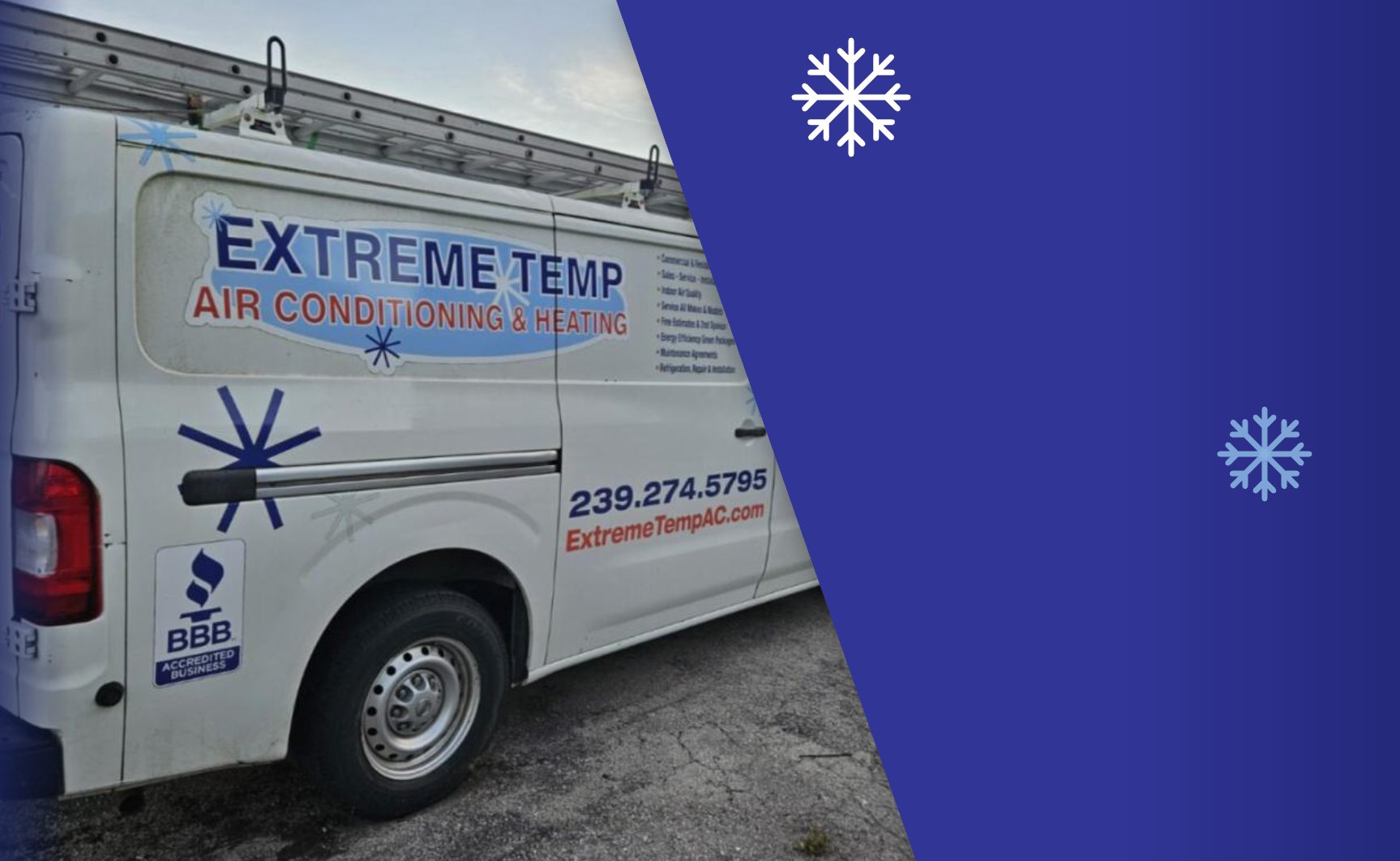 Extreme Temp Air Conditioning & Heating service van for dryer vent cleaning in Fort Myers and Southwest Florida