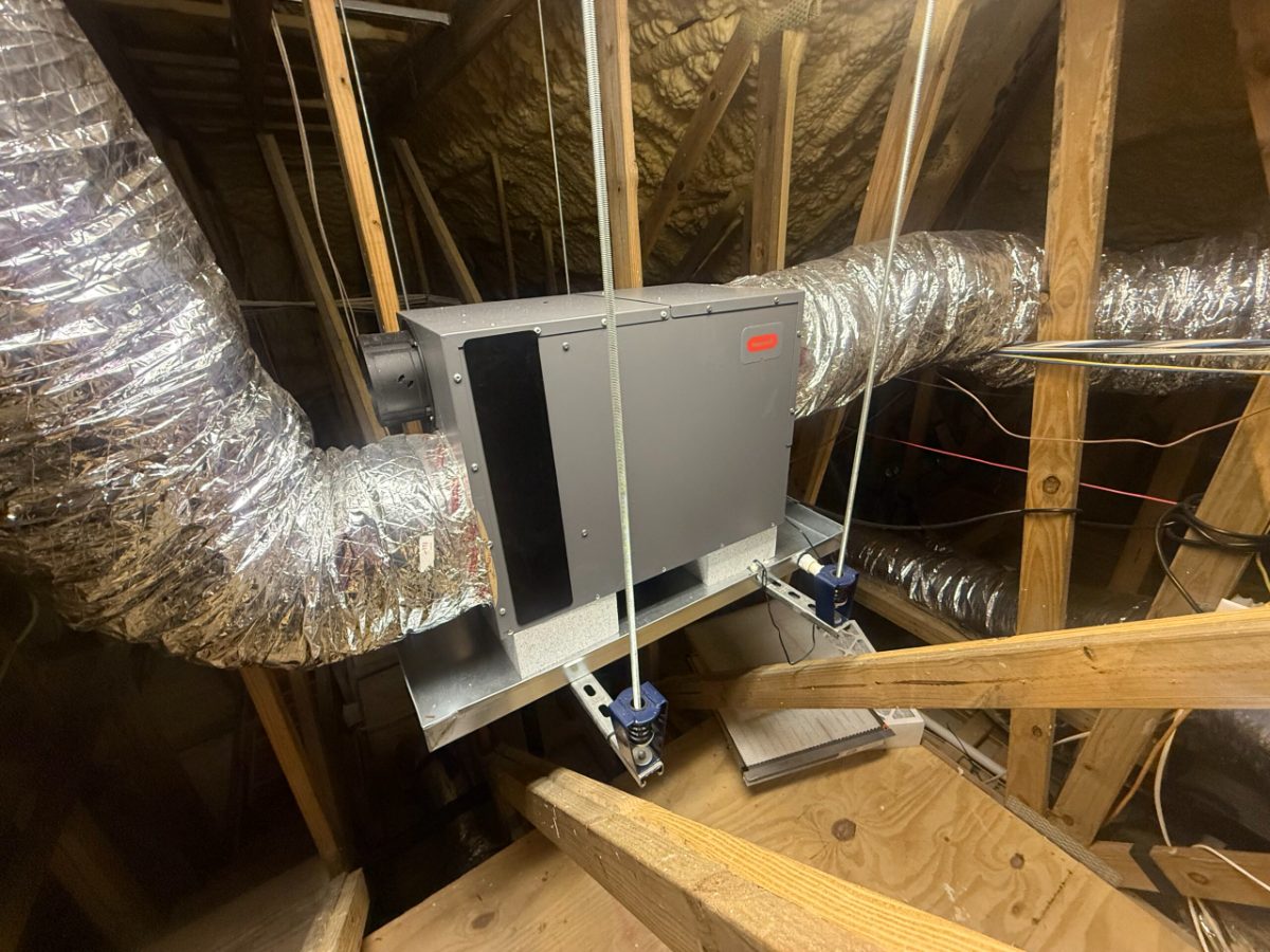 Ducted whole-home dehumidifier installed in an attic by Extreme Temp in Southwest Florida